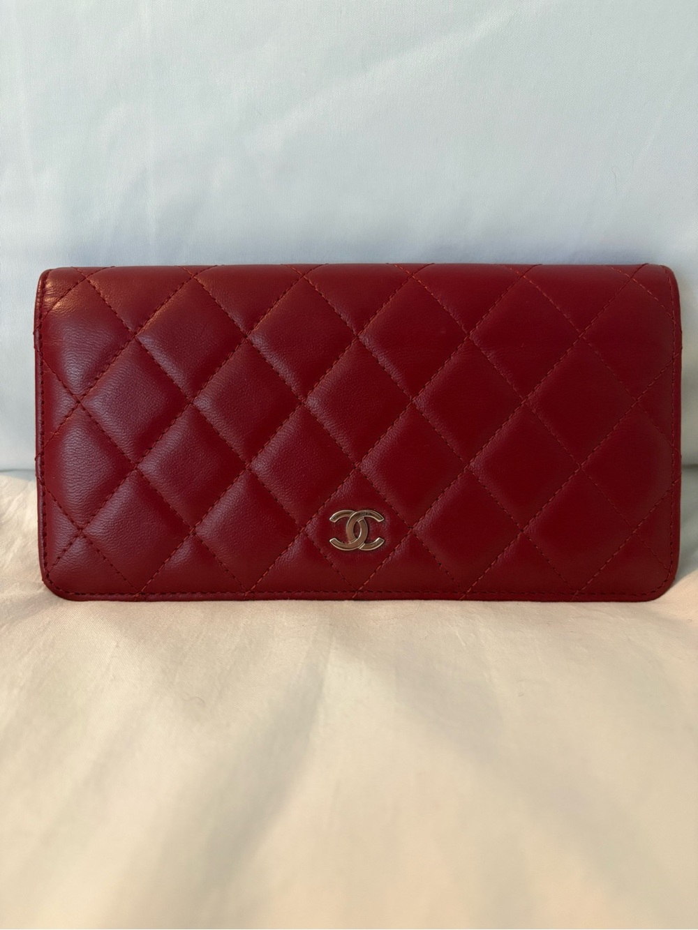 CHANEL Quilted Burgundy Red Leather Wallet with CC Logo